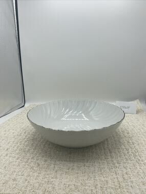 Vintage Norleans China Round Serving Bowl Made In Japan White Silver Trim